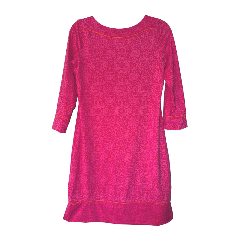 Lands End Pink Mandala Print Shift Dress XS 2-4 3/4 Sleeve Scoop Neck Stretch